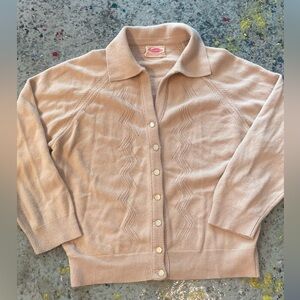 Vintage 1950s Kerrybrooke Beige Knit Cardigan Button Sweater
